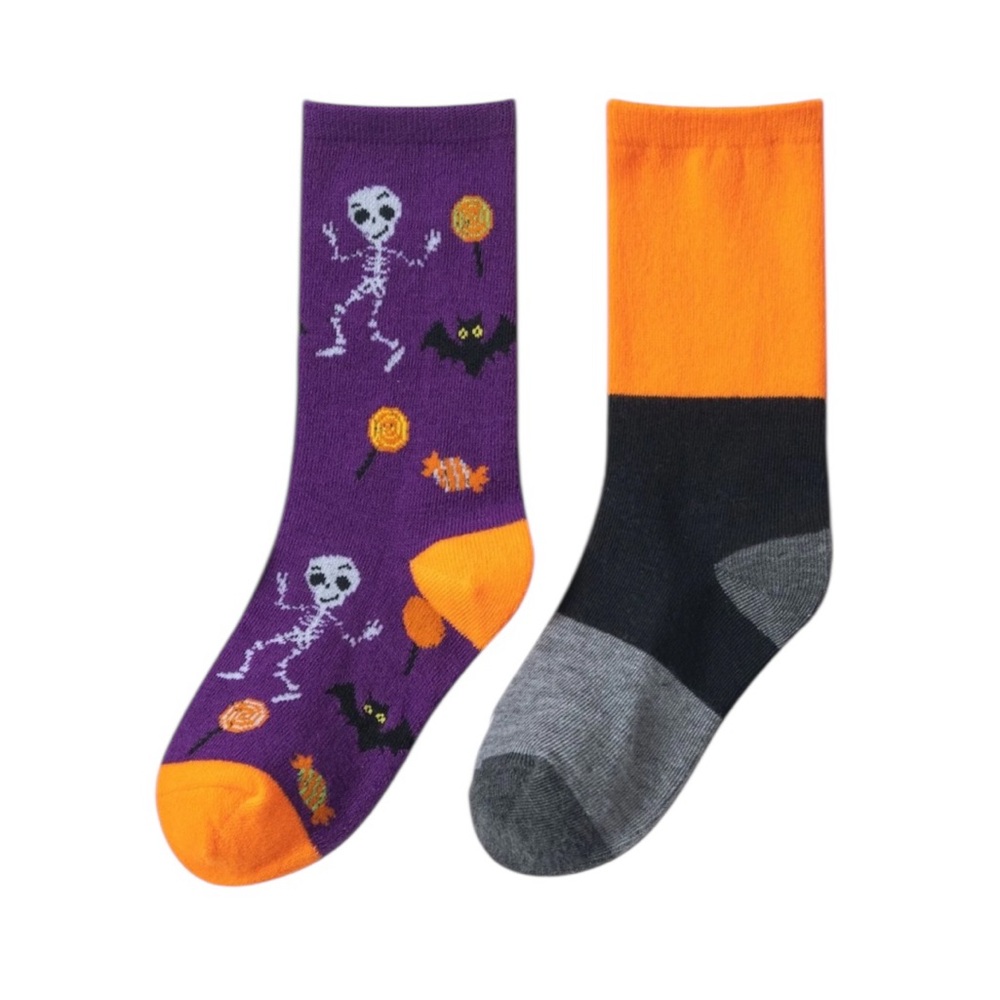 Kids Halloween 2-pk Crew Socks- Skeleton 7-8.5